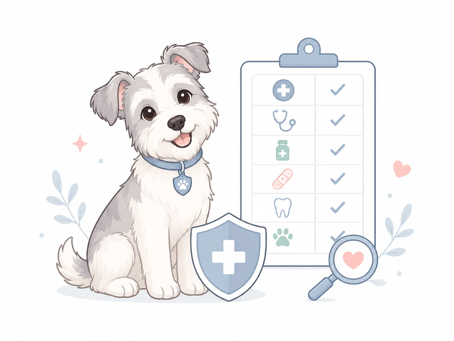 Hundekrankenversicherung Leistungen prüfen mit Hund, Checkliste und Schutzsymbol