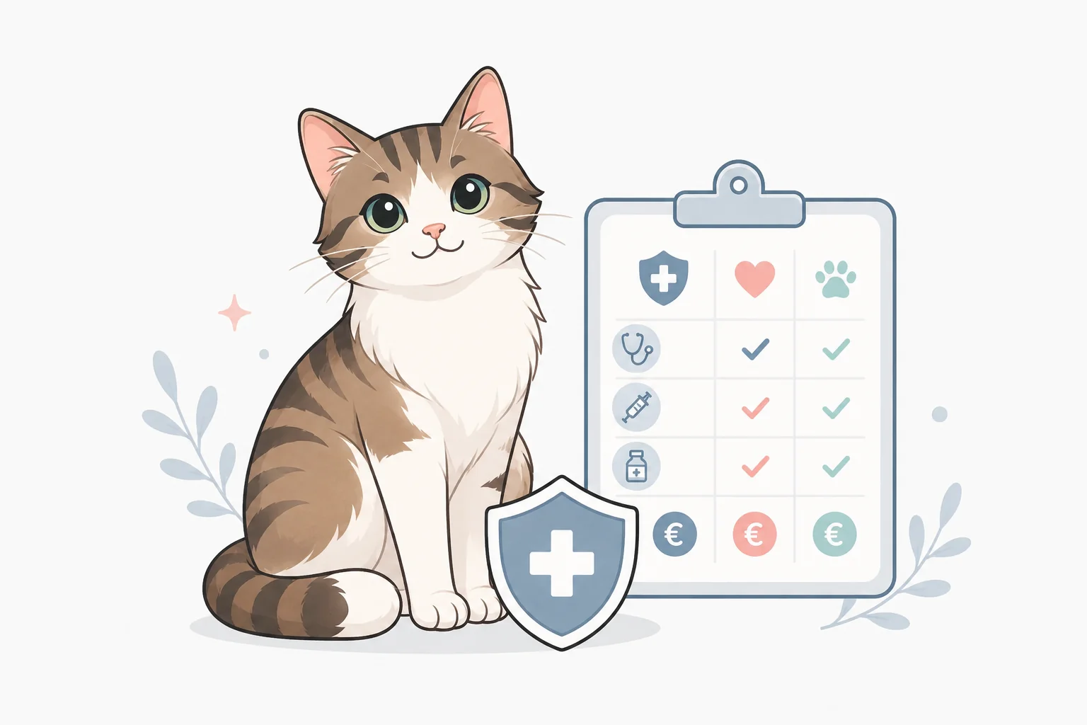 Katzenkrankenversicherung Kosten und Vergleich mit Katze, Rechnung und Schutzsymbol